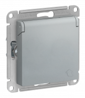 Модуль розетки со шторками, с крышкой (M0302) Серебристый